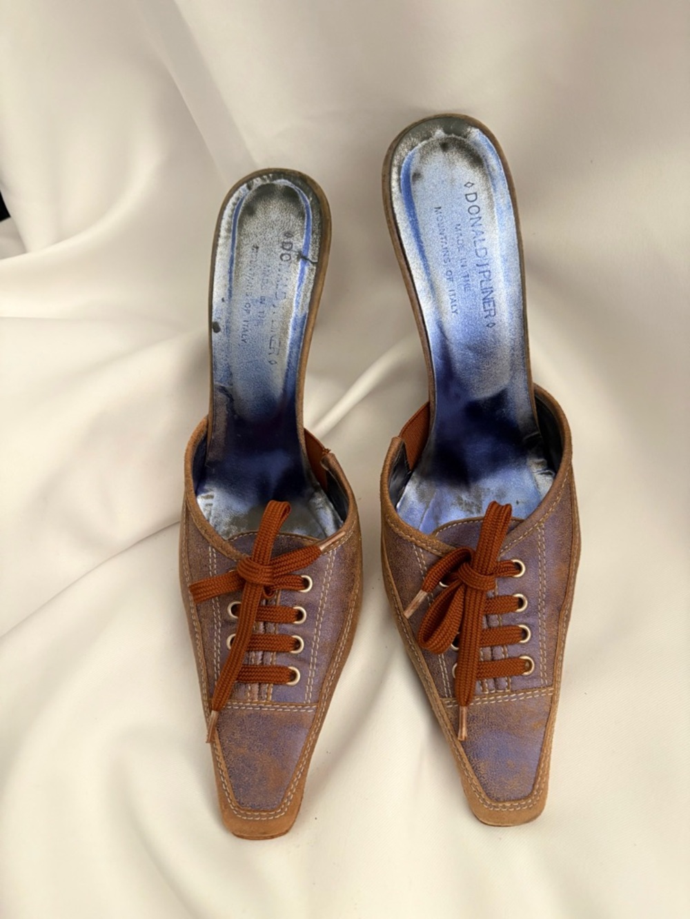 Donald J. Pliner Cognac Pointed Lace-Up Mule Heels